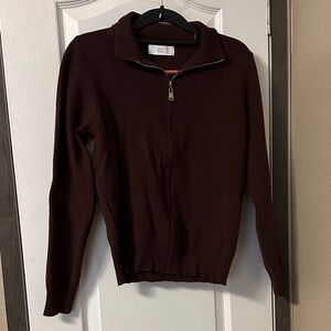 Brown Zip-Up Sweater Set